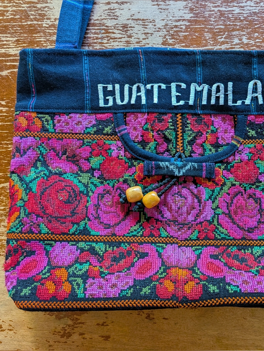 Guatemalan Floral Woven Tote Bag - Pink & Red Roses